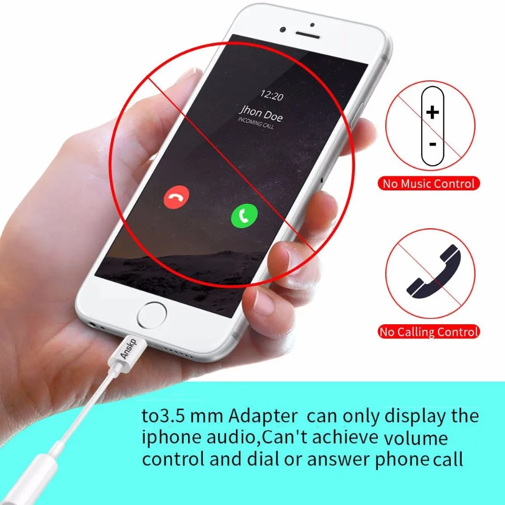 Anskp Headphone Audio Adapter Cable for iPhone 7 Plus 3.5mm AUX Female Earphone Extender Jack Stereo | Электроника