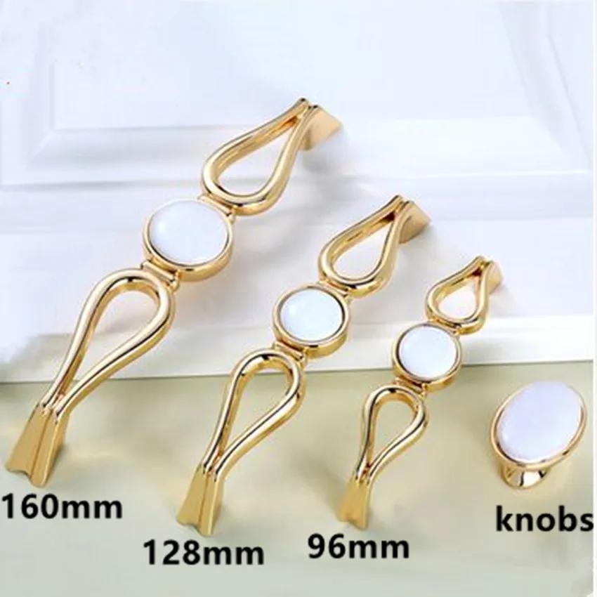 

128mm 160mm modern simple fashion furniture handles white ceramic drawer cabinet knobs gold dresser wardrobe door handles 96mm