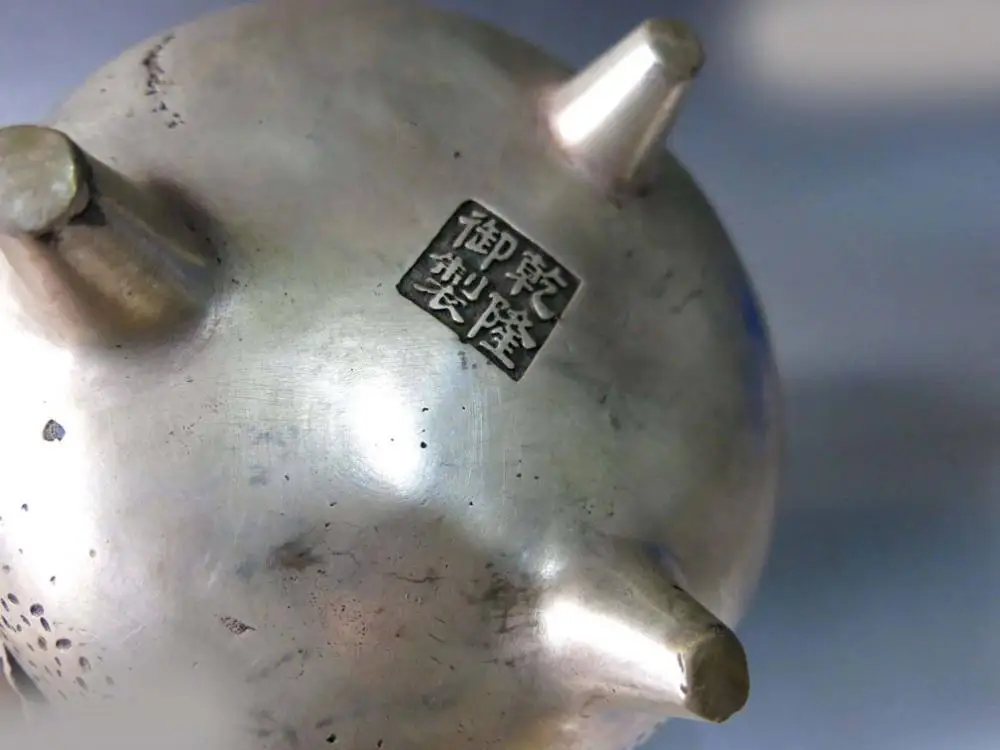 DS Китай серебро резные изысканные три Пион цветок курильница кадило Статуя | Дом