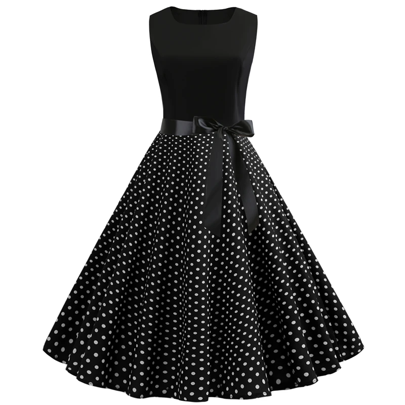 Bebovizi Women New 2019 Summer Black Patchwork Vintage Dresses Dot Print Casual Office Elegant Plus Size Party Bandage Dress | Женская