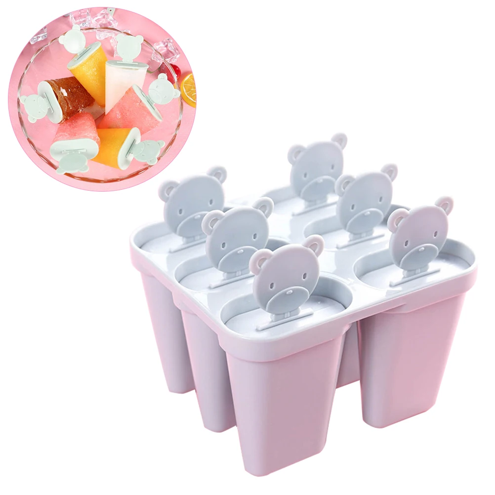 

ROSENICE 6 Cavity Ice Popsicle Makers Ice Lolly Molds Fashion Cute Bear Plastic Molds