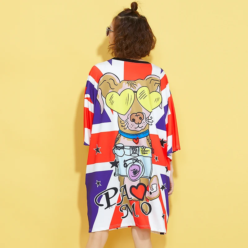 Женская футболка с милым мультяшным принтом женское платье осень 2020 длинным