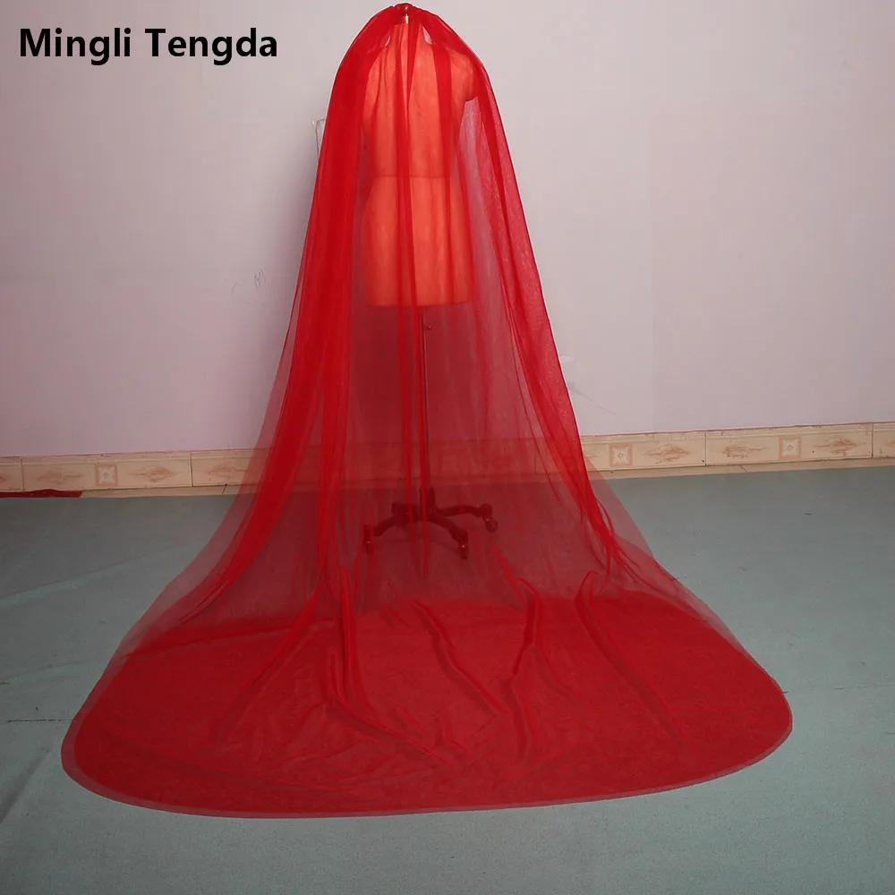 Красный Mingli Tengda 300 см* 150 см небесно-голубая свадебная вуаль с обрезанными краями, двухслойная Соборная Фата невесты с гребнем, элегантные свадебные аксессуары - Цвет: Красный