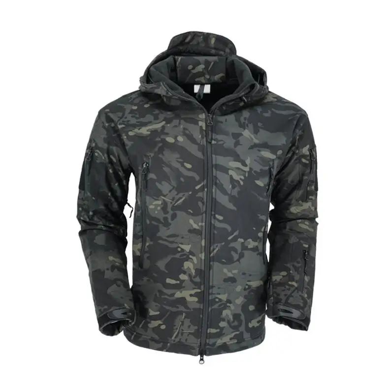 Dark camouflage Военная тактическая куртка для мужчин скрытень Акула кожа флисовая куртка ветровка Армейский Камуфляж Водонепроницаемый с капюшоном флисовые пальто S-3XL - Цвет: Dark camouflage