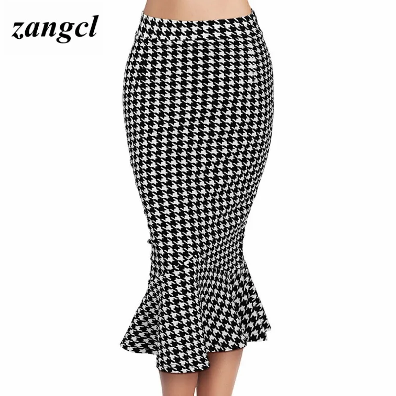 Zangcl Для женщин летние Винтаж Юбки для Хаундстут эластичный тонкий Трубы юбка Bodycon