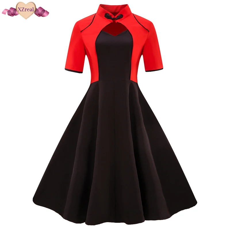 Модный Пэчворк платье Для женщин летом качели туника ретро хит Цвет Вечеринка