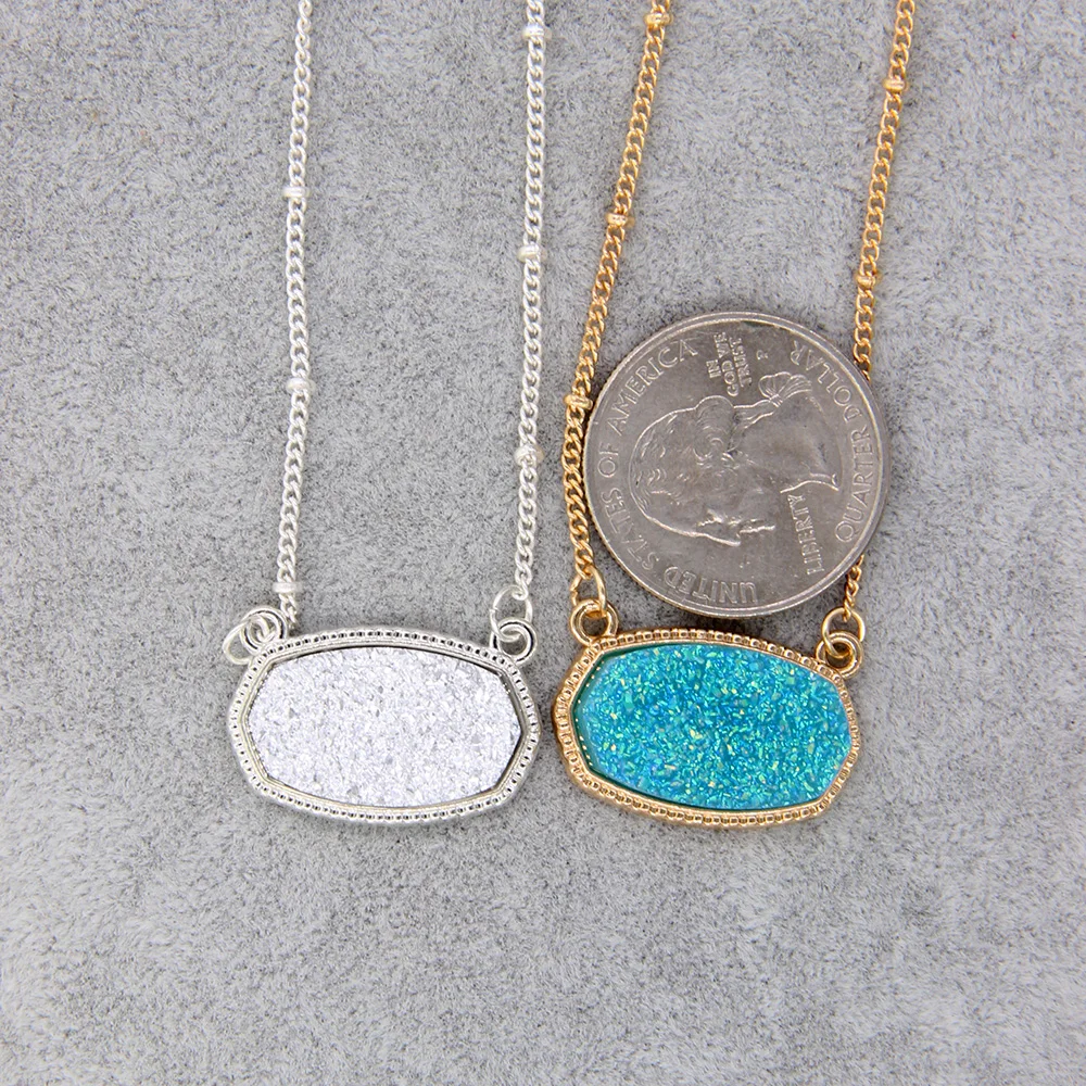 Осень YJX розовое золото цвет мини переливающийся Drusy Овальный кулон ожерелья с серьгами ювелирный набор блеск бутик