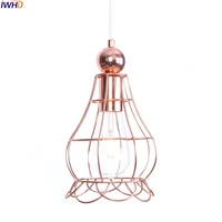 iwhd nordic modern led pendant lights rose golden cage hanglamp loft hanging lamp fixtures for home lighting luminaire suspendu
