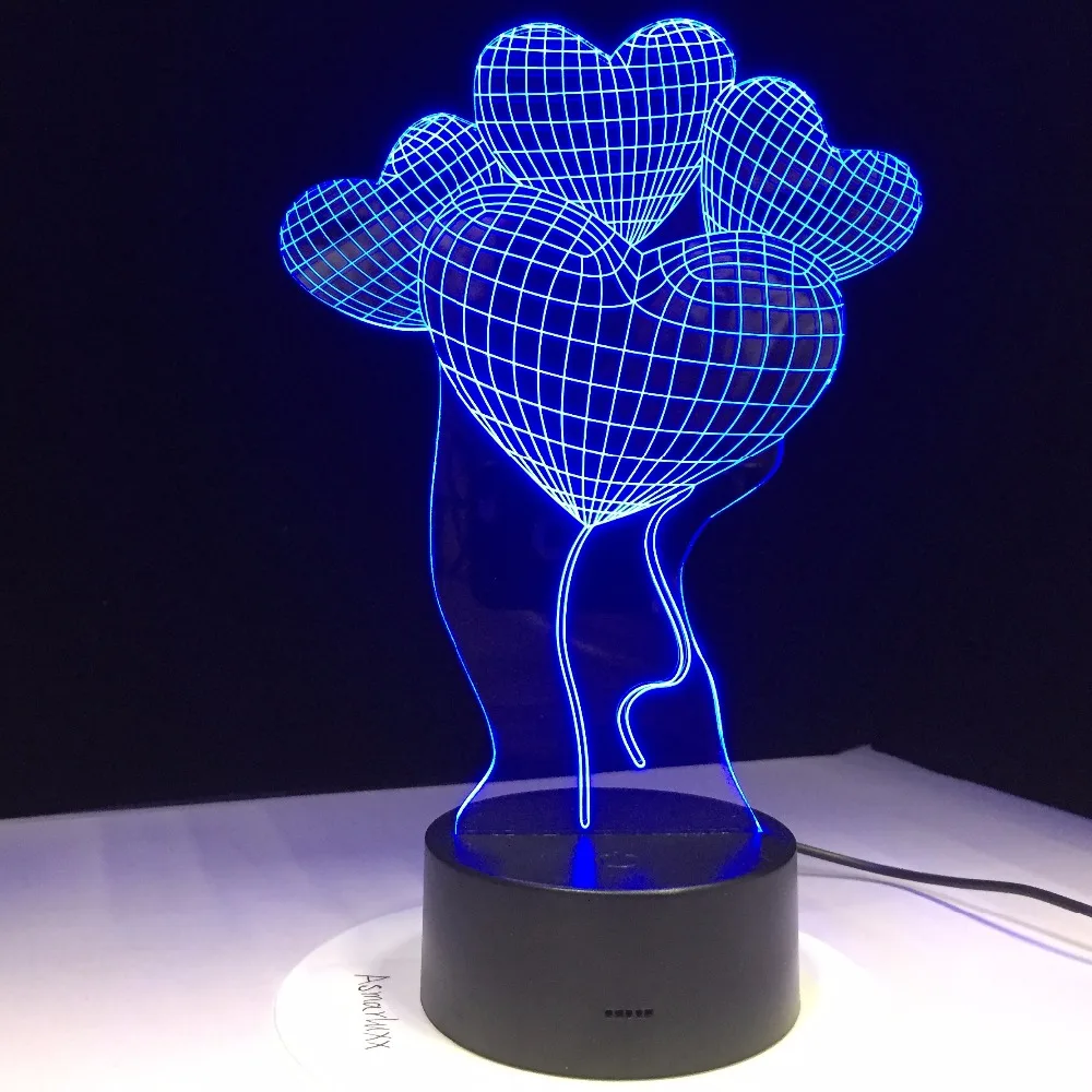 3D светодиодный светильник USB ночник любовь сердце шары креативный подарок на день Святого Валентина 7 цветов меняющаяся лампа акриловый подарок на год домашний декор