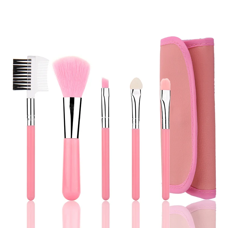 pink with package Fulljion 5 шт. профессиональные синие розовые кисти для макияжа набор косметических теней для век Пудра Pinceis Инструменты для укладки макияжа набор кистей с сумкой - Handle Color: pink with package
