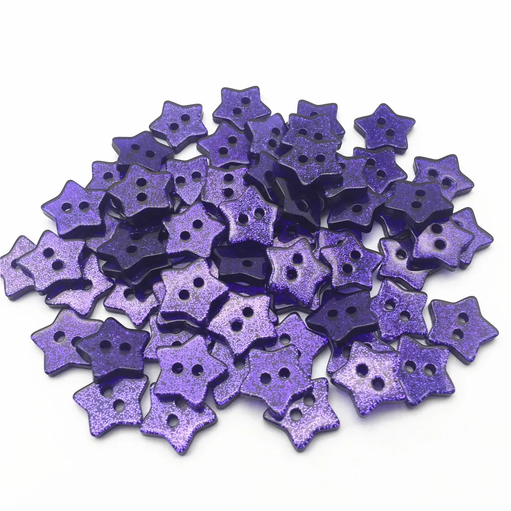 

300pcs 14mm Resin Purple Glitter Stars Buttons Sparkle 2 Holes Christmas Crafts Embellishments For Scrapbooking