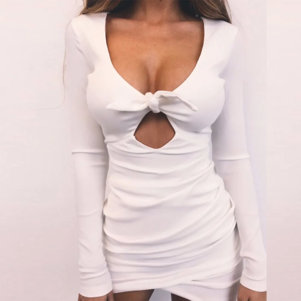 2018 новые женские Модные Платья для женщин выдалбливают бантом сексуальное