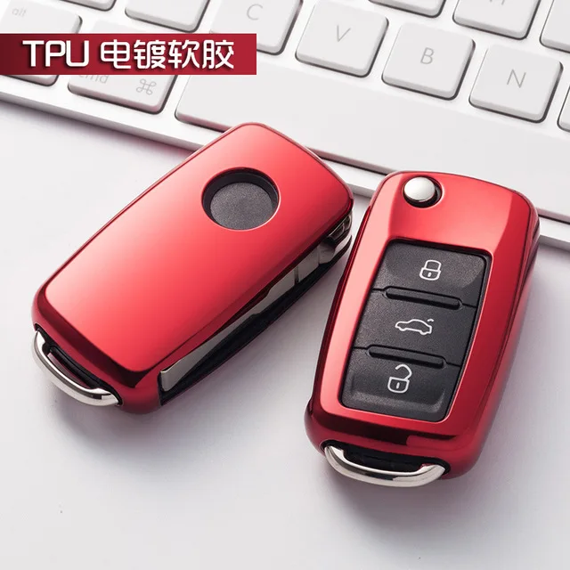 A-red ТПУ мягкий чехол для ключей автомобиля чехол для VW Volkswagen Skoda Polo Tiguan Passat Jetta MK5 MK6 T5 Beetle аксессуары - Название цвета: A-red