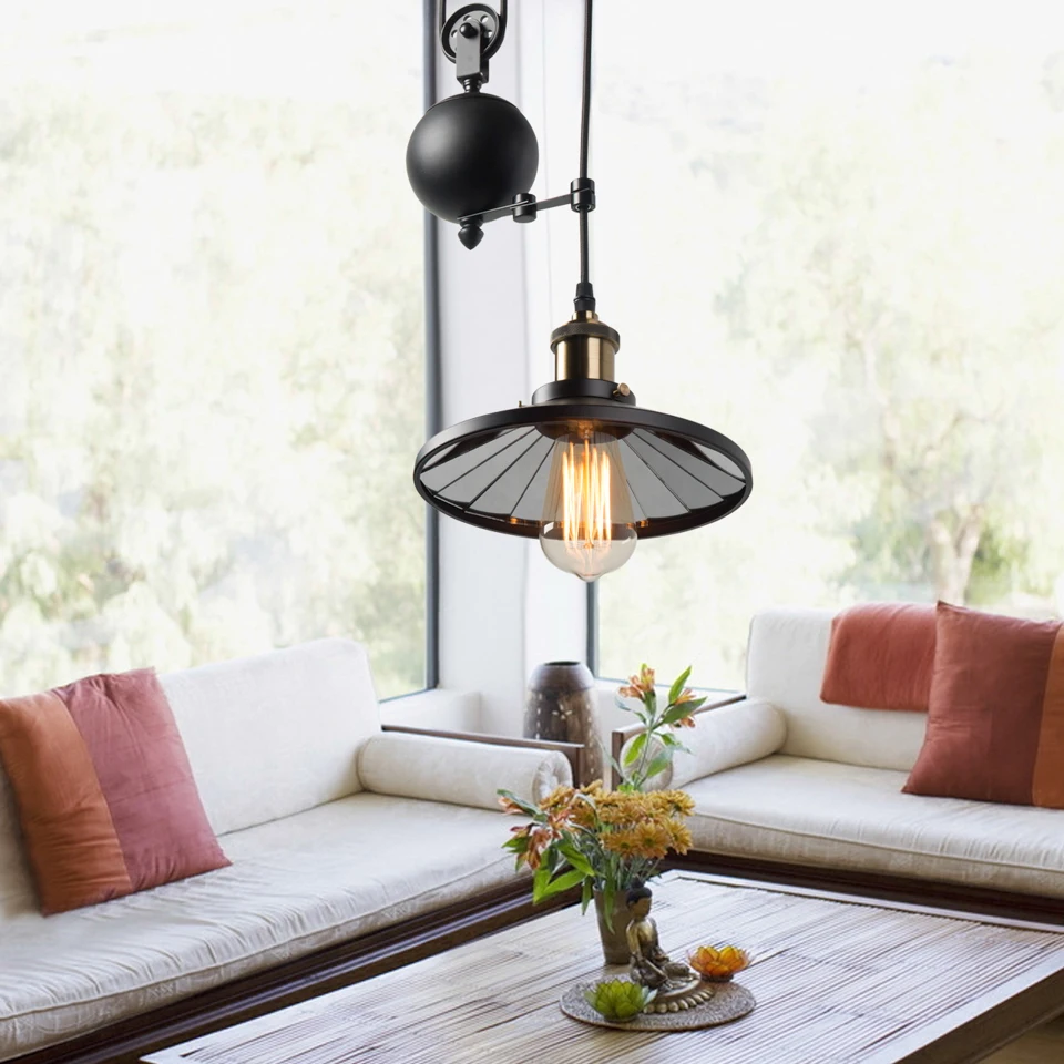 Подвесной светильник из черного железа с одной ручкой и зеркалом 22 см|pulley pendant light|pendant lightsedison bulb light fixture |