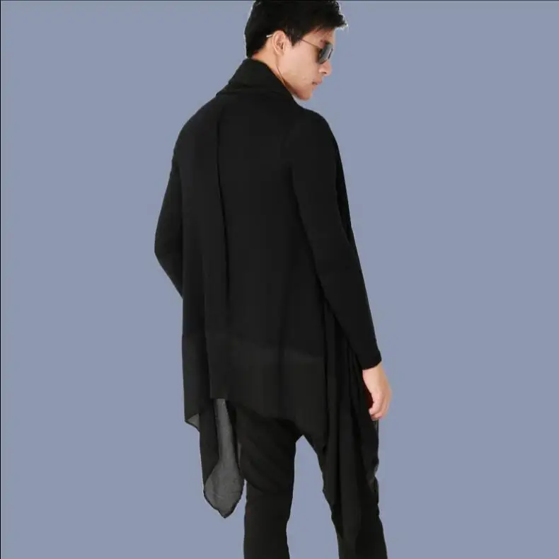 2018 New Men's clothing Hair Stylist GD Fashion personality Middle length Shawl Cloak Thin Vest cardigan Singer costumes | Мужская