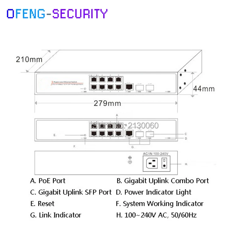 10-Port 10/100M POE Switch 8Port 1Port Gigabit Ethernet 2Gigabit SFP LC IEEE 802.3af/at PoE output 15.4W Budget 130W | Безопасность и