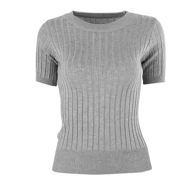 

5 colors T-shirt Tops Knitted Slim Pullover Women Sweater Half Sleeve Thin Tight Fit Semi-high Collar Clothing Free Size