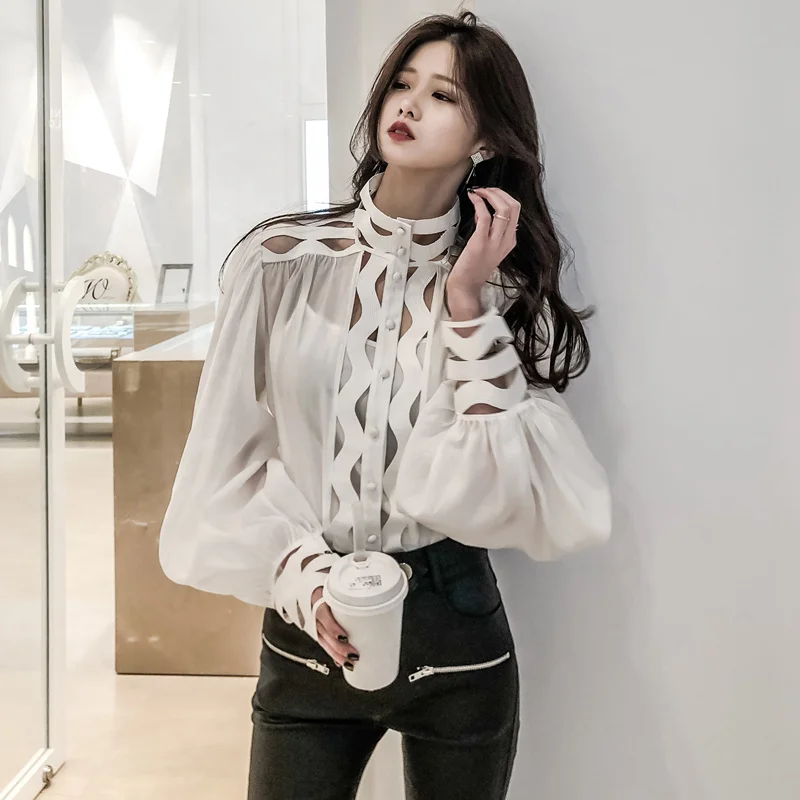 Женская блузка с рукавами фонариками женская из 2 предметов воротником прямые