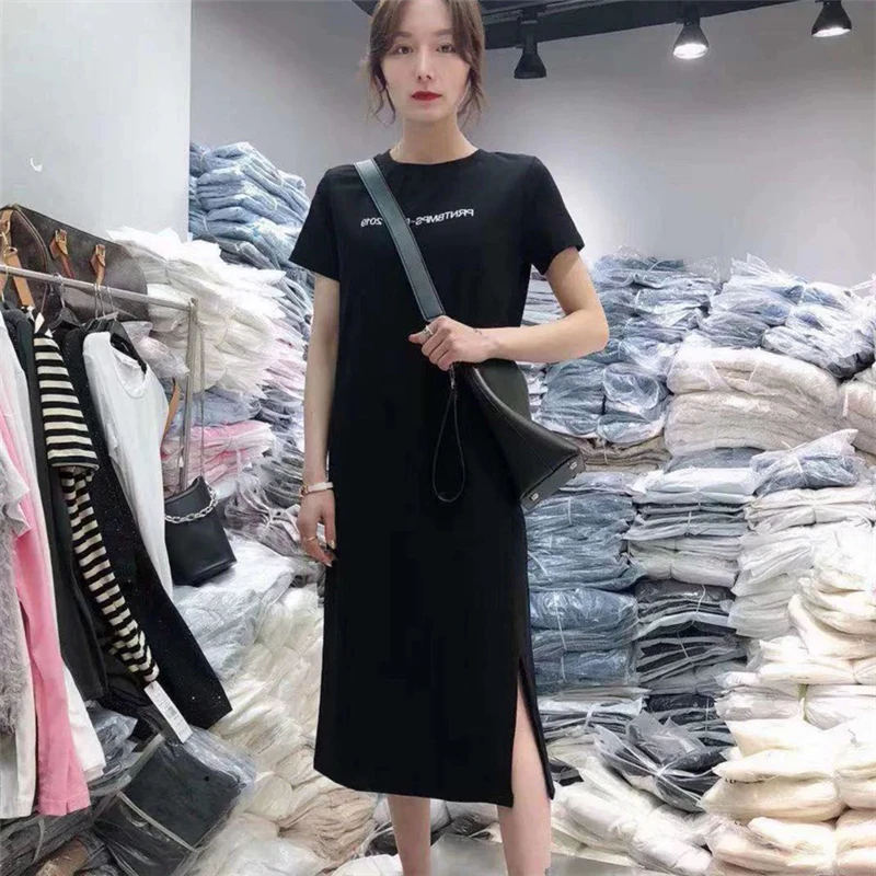 Женское платье футболка весна лето 2019 модное повседневное Свободное длинное с