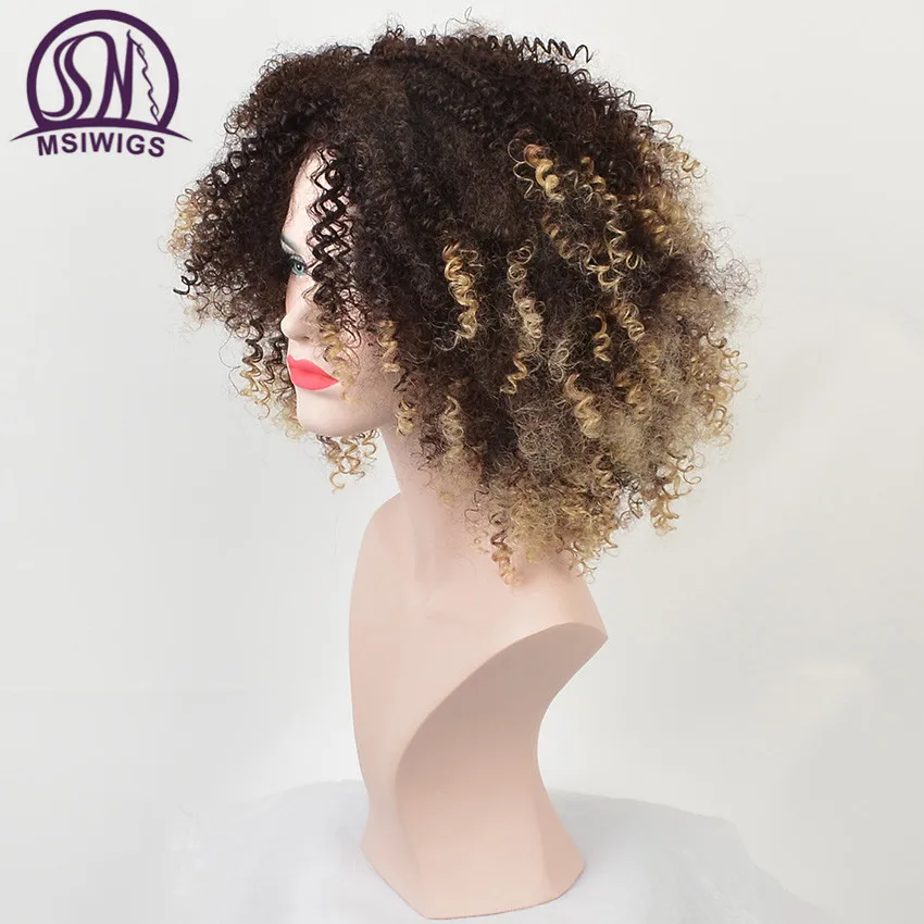 MSI Wigs короткие кудрявые парики для черных женщин Американский Африканский натуральный синтетический афро парик с челкой высокотемпературное волокно