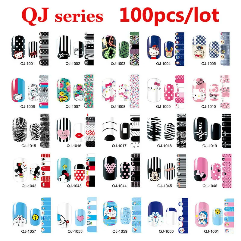 100 шт. наклейки для дизайна ногтей с милыми героями мультфильмов клейкие полное