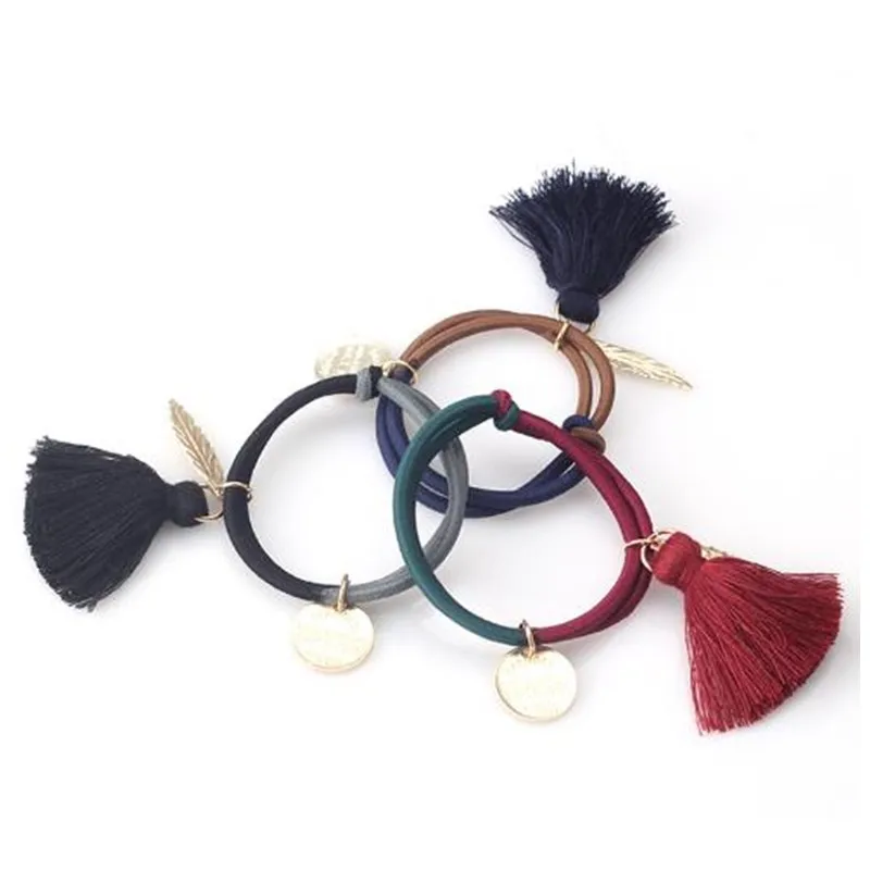 Double Layers Women Gum for Hair Accessories Tassels Elastic Band Fashion Leaf Letter Charms Rope Scrunchy A357 |