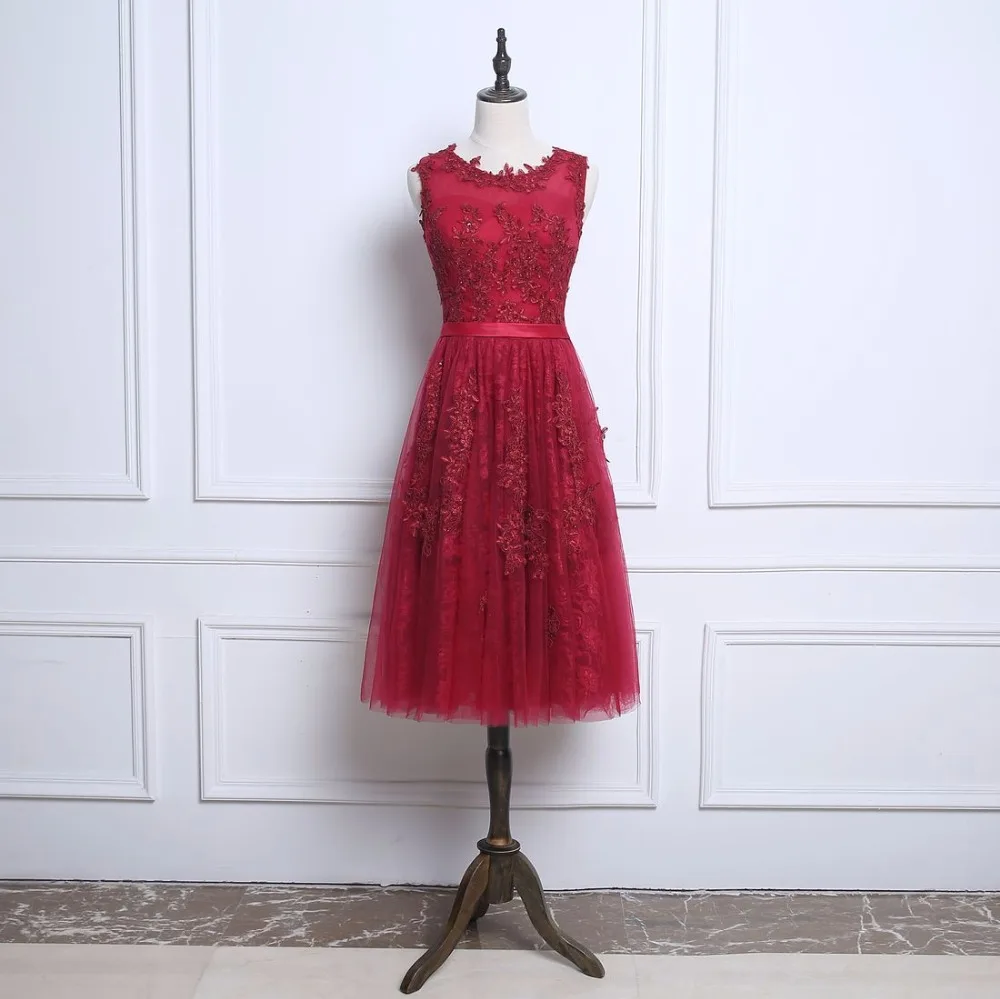 NOBLE WEISS Vestido de festa New Coming Vestidos baile with Lace Appliques Beading Tea-Length Dark Red Party Prom Dresses | Свадьбы и