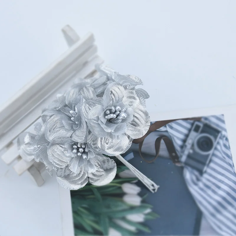 Style 2 silver 6 шт., искусственные растения для рождественского венка, украшения для дома, свадебные, сделай сам, подарки, искусственные тычинки для скрапбукинга, шелковые цветы, букет - Цвет: Style 2 silver