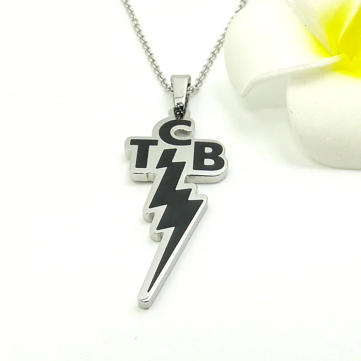 Steel color DICARLUN из нержавеющей стали Элвиса Пресли мемориальное ожерелье TCB подвеска с молнией серебряные золотые ювелирные изделия аксессуары Подарки для фанатов - Окраска металла: Steel color
