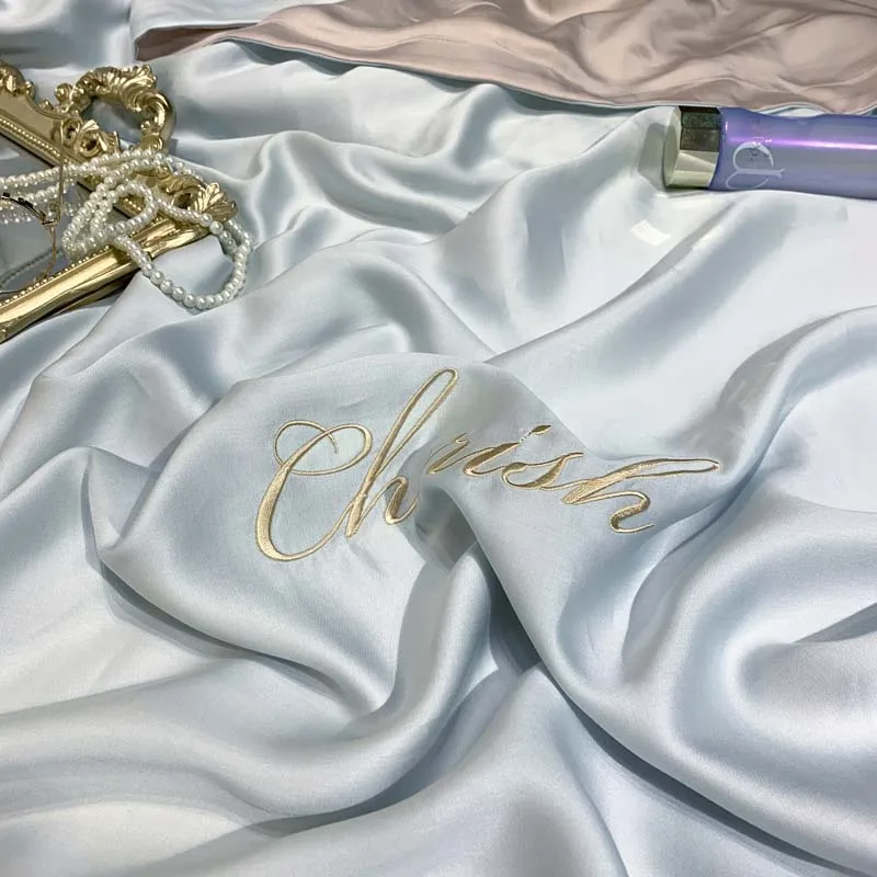 Белый фиолетовый розовый серый роскошный удобный 100S Tencel Шелковый набор постельного белья с вышивкой пододеяльник кровать застежки для простыни льняной чехол для подушки