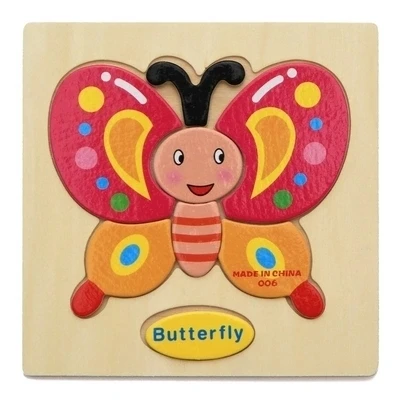 Butterfly Распродажа, деревянные 3D головоломки, игрушки для детей, Мультяшные животные, транспортное средство, деревянные пазлы, интеллект для детей, Ранняя развивающая игрушка - Цвет: Butterfly