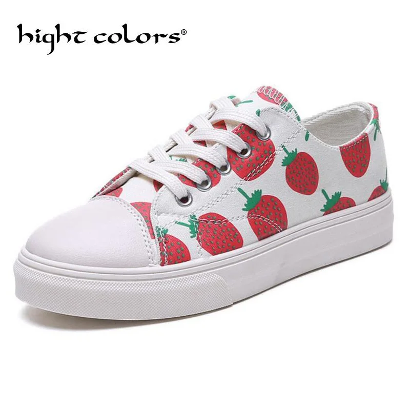 Классические кроссовки Женская милая парусиновая обувь с клубничкой женские