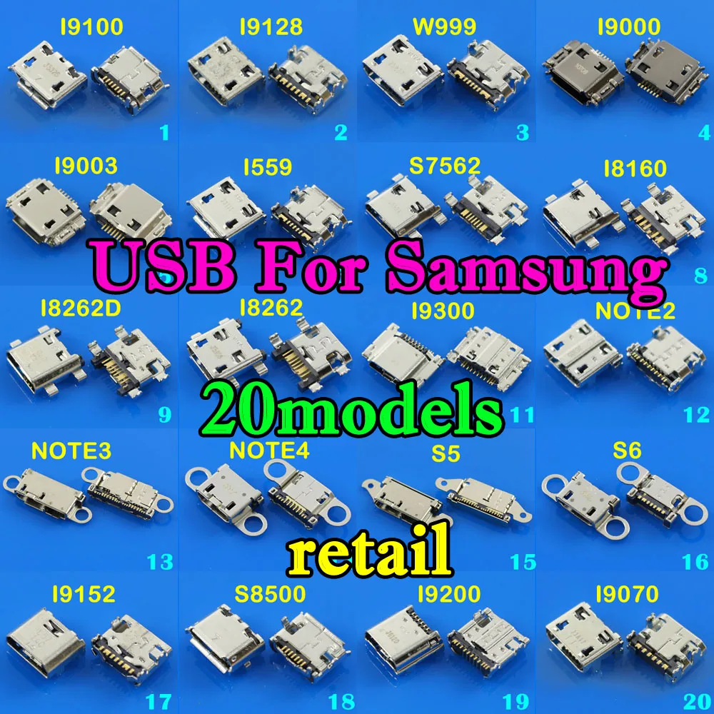 20 моделей для Samsung galaxy I9100 I9300 I9000 S6 S5 NOTE4 разъем micro usb мини порт зарядный запасные