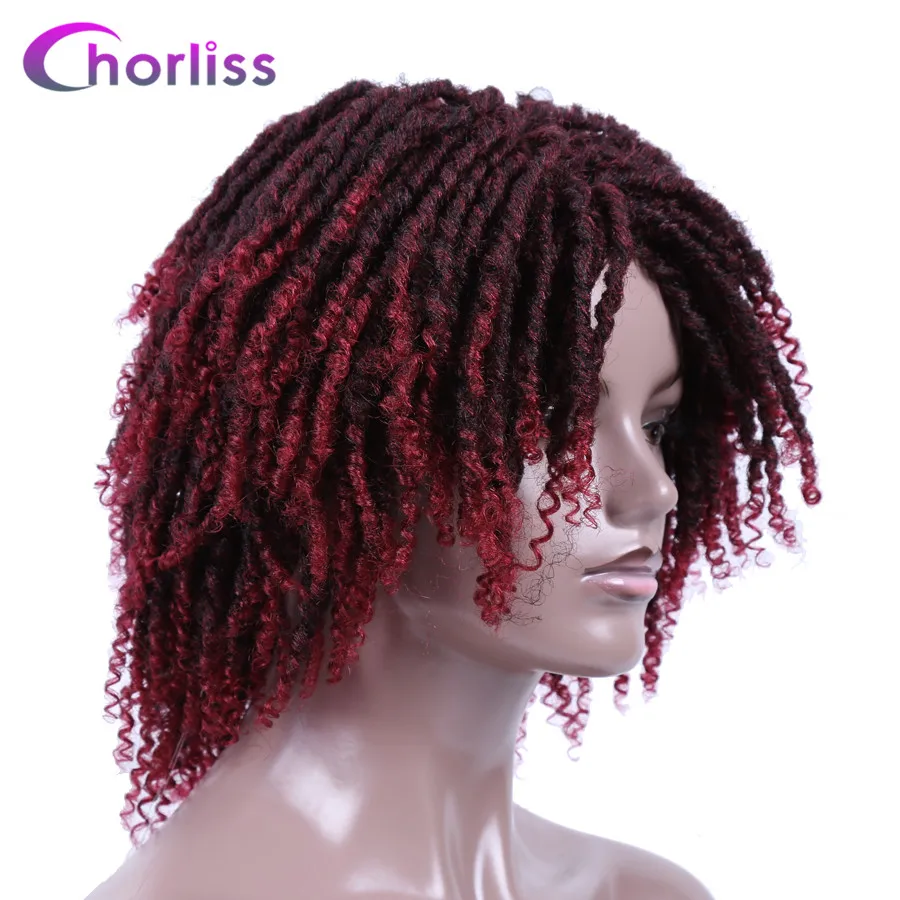 Ombre Burgundy Короткие синтетические парики для женщин Chorliss 14 ''мягкие дреды волосы парик кудрявые концы искусственные Locs Омбре черный жук крючком косы парики - Цвет: Ombre Burgundy
