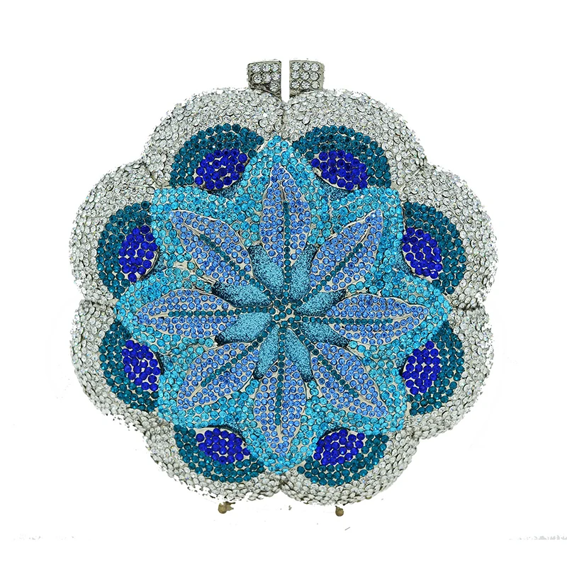 

100% Handmade Crystal Evening Clutch Bags Circle Shape Women's Chain Bag Female Top-Handle Party Handbags Diamond Clutch