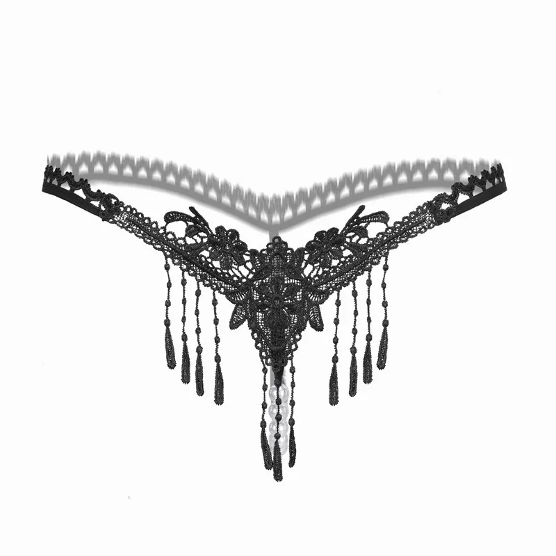

New Style Women Tassel Sexy Underwear Hollow Tassel Thong and G String Tanga Women Erotic Lingerie Sexy Panties With Pearl