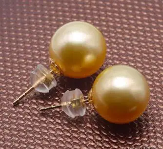 free shipping &gt&gtTop 10-11mm Golden Real South Sea Cultured Pearl Ear Stud Earrings 18k Gold Jewelry | Украшения и аксессуары