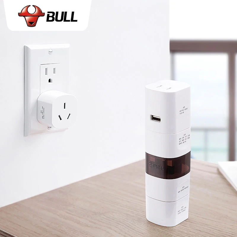 BULL All in One Universal International Plug Adapter 2.1A USB Port World Travel AC Power Charger Adaptor with AU US UK EU | Электроника