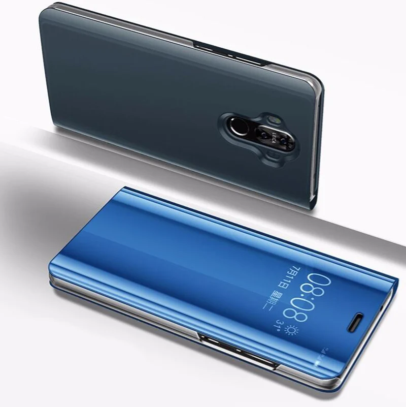 Blue Умный зеркальный Чехол С Откидывающейся Крышкой для Samsung Galaxy S8 S9 плюс S7 край M10 M20 A5 A7 J3 J7 J5 J4 J6 J8 A6 A8 J2 Prime чехол - Цвет: Blue