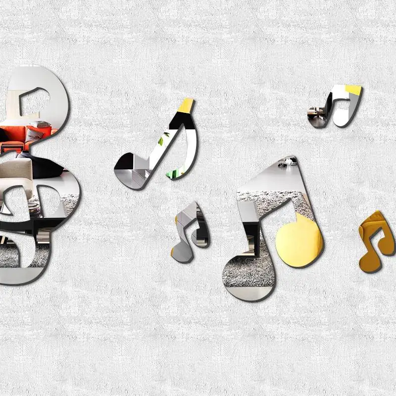 Акриловые зеркальные настенные наклейки с музыкальными нотами 3D домашний декор