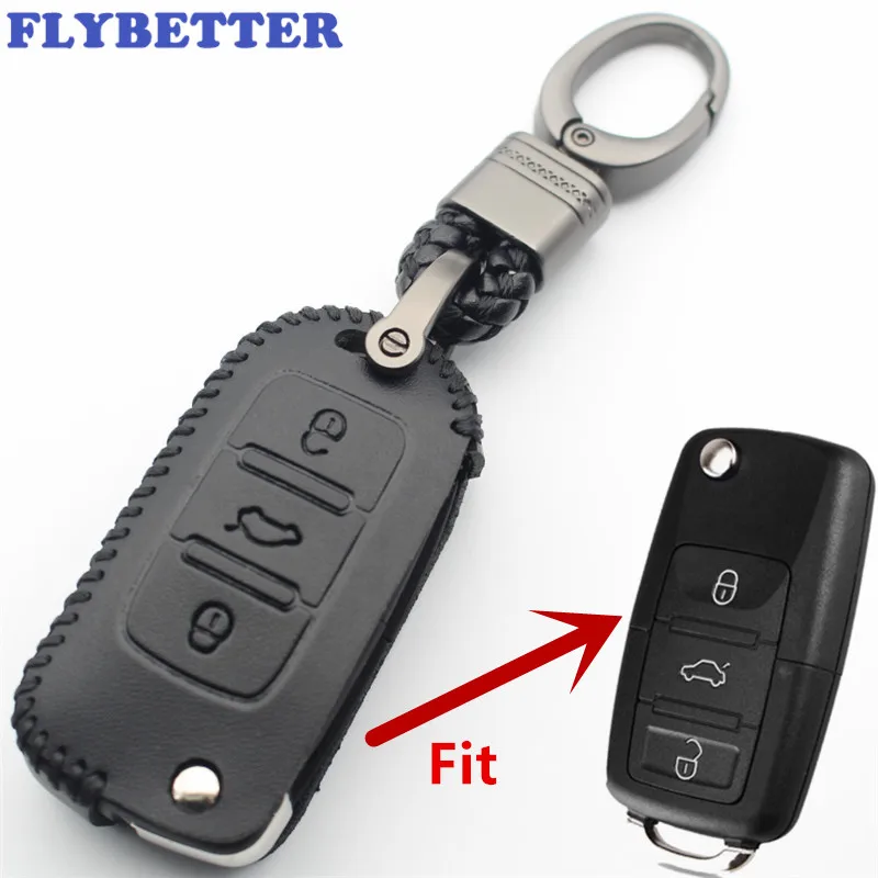 Защитный чехол для брелока FLYBETTER из натуральной кожи 3 кнопки Vw Jetta/MK6/Tiguan/Golf 4 5