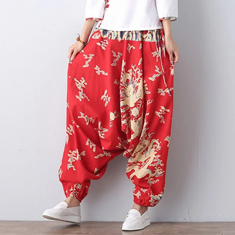 Брюки султанки женские льняные с цветочным принтом 7PT018|linen harem pants|pants womenharem pants |