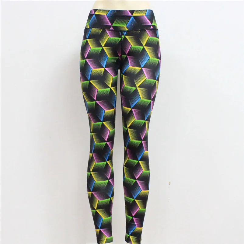 Women fashion Multicolor Trouser Hight Waist Geometric Print Leggings Running Sports Pants autumn Daily Casual Slim Leggings#25A | Женская