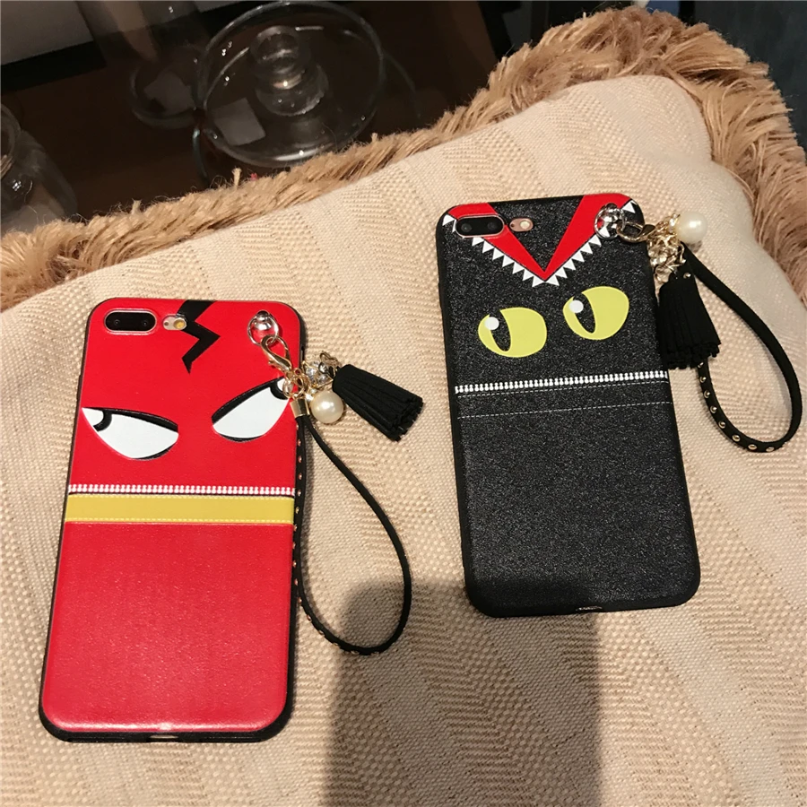 Cartoon Demon Phone Cases For iPhone 6 6S Plus Cute Soft TPU Back Cover Whit Lanyard 7 Coque Funda |