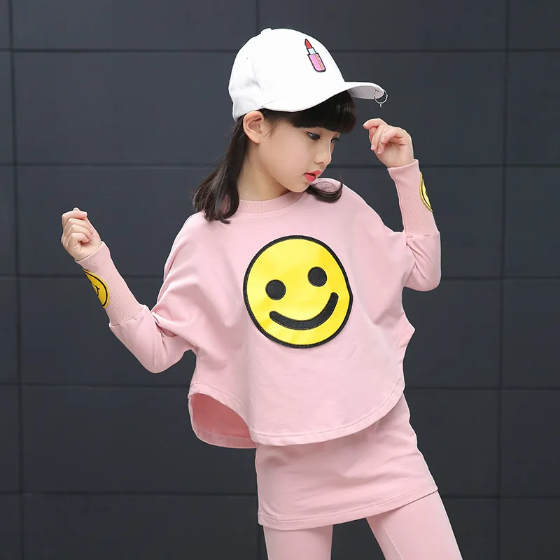 Новинка 2017 года весенне осенний комплект одежды для девочек хлопковая Футболка с