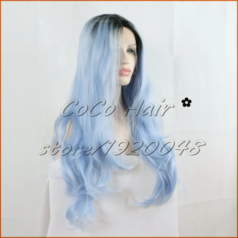 Привлекательный Длинными Волнистыми Волосами Синий Ломбер Синтетический Парик