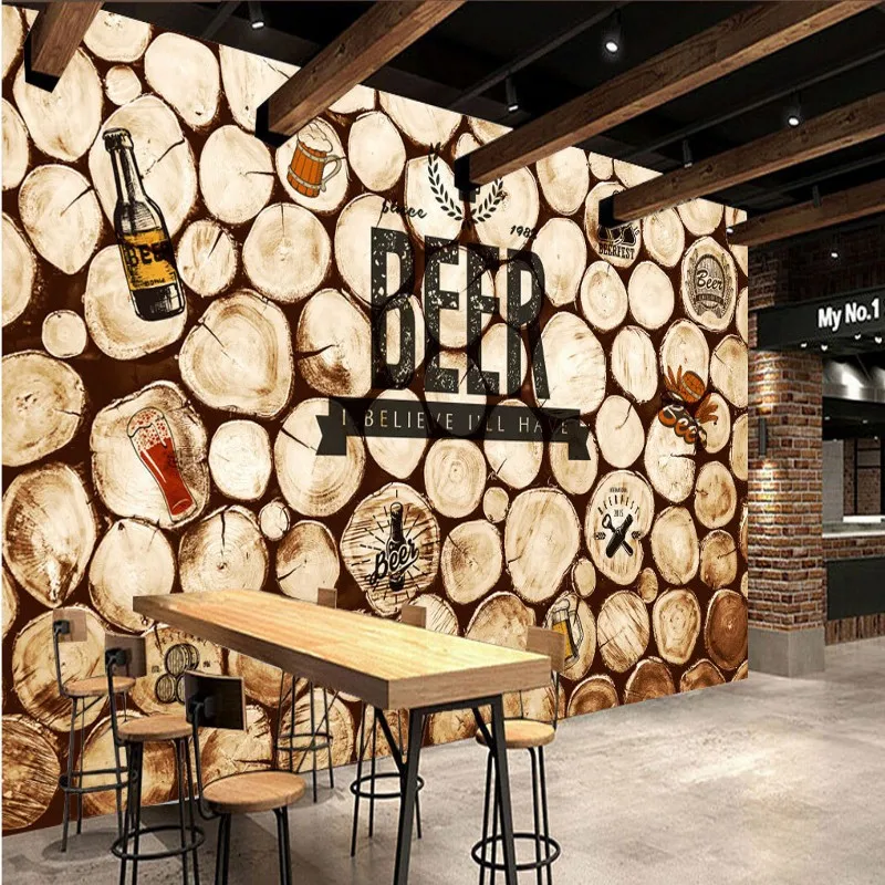 

photo wallpaper Retro Nostalgic Roundwood Coffee Bar KTV Backdrop mural living room restaurant decoration wallpaper