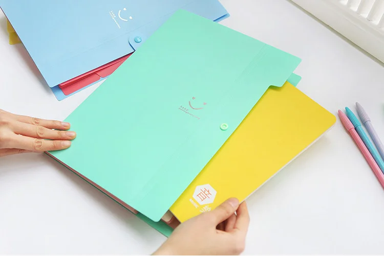 Новые 4 цвета Kawaii Smile водонепроницаемые офисные пластиковые папки Мульти карманный органайзер А4 Расширение файлов папка для документов