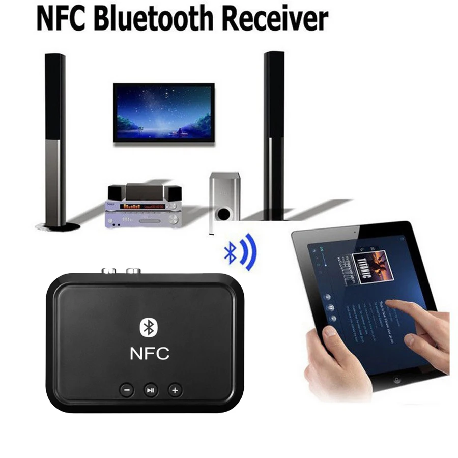 NFC Bluetooth стерео аудио приемник Портативный беспроводной Bluetooth адаптер с 3,5 мм/RCA выход для телефона автомобильный динамик усилитель