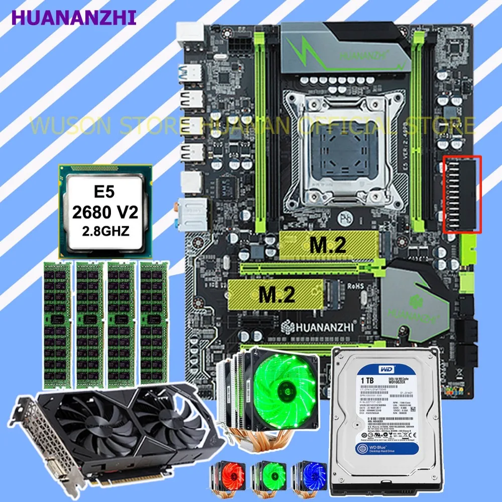 HUANANZHI X79 Pro Материнская плата с двумя M.2 слот Процессор Xeon E5 2680 V2 с охладитель Оперативная память 32G видео карта GTX1050Ti 4G 1 ТБ SATA HDD